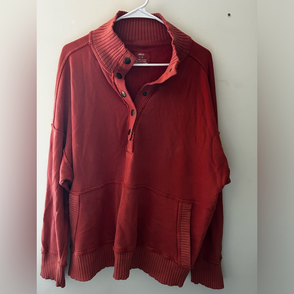 Women’s aerie half button/snap sweatshirt/sweater rust color size large